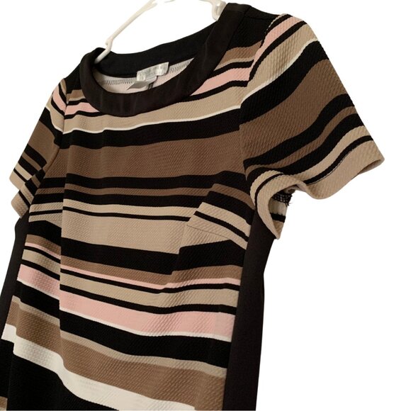 London Times Casual Dress Short Sleeve: Brown, Pink Stripes Size 6P - Picture 2 of 7